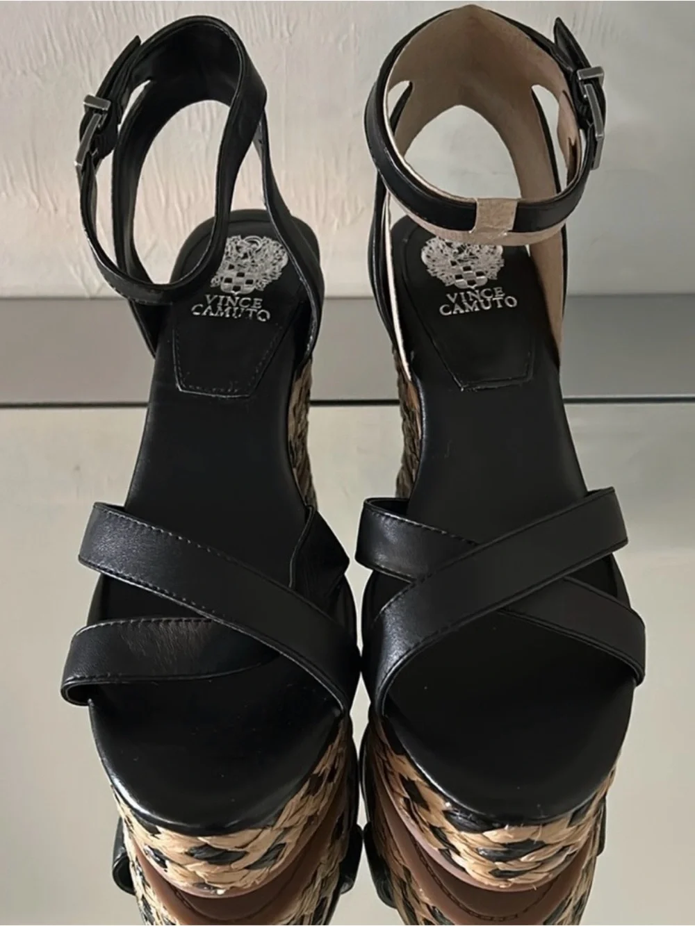 🆕 VINCE CAMUTO Fettana Black Espadrille Platform Wedge Sandals Women’s 9.5 NWT